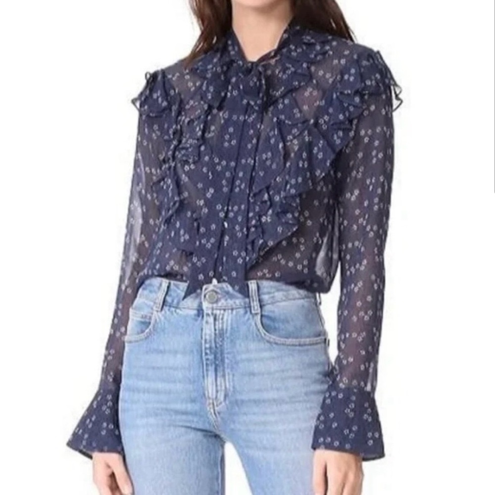 Finley silk long sleeve ruffle blouse veronica beard